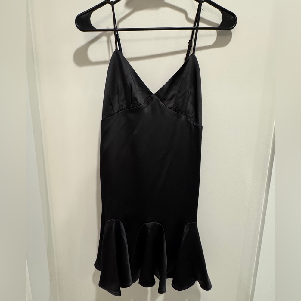 Aqua Mini Slip Dress with Ruffle Hem
